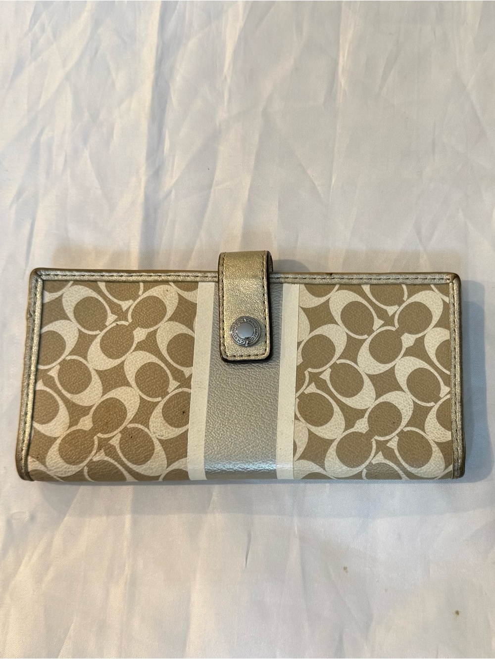 Coach Signature Stripe Monogram Wallet- Gold/Purple